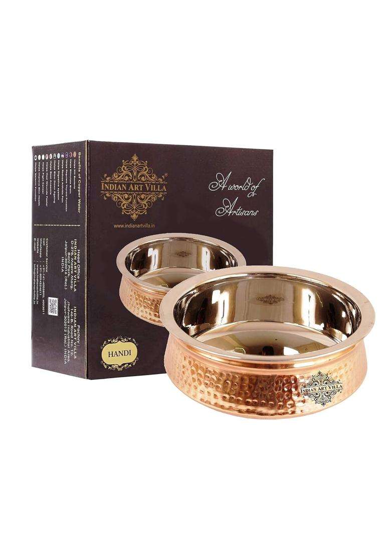 INDIAN ART VILLA Steel Copper Serving Handi Cooking Pot Bowl | 300 ml | 10.1 fl oz - Indya