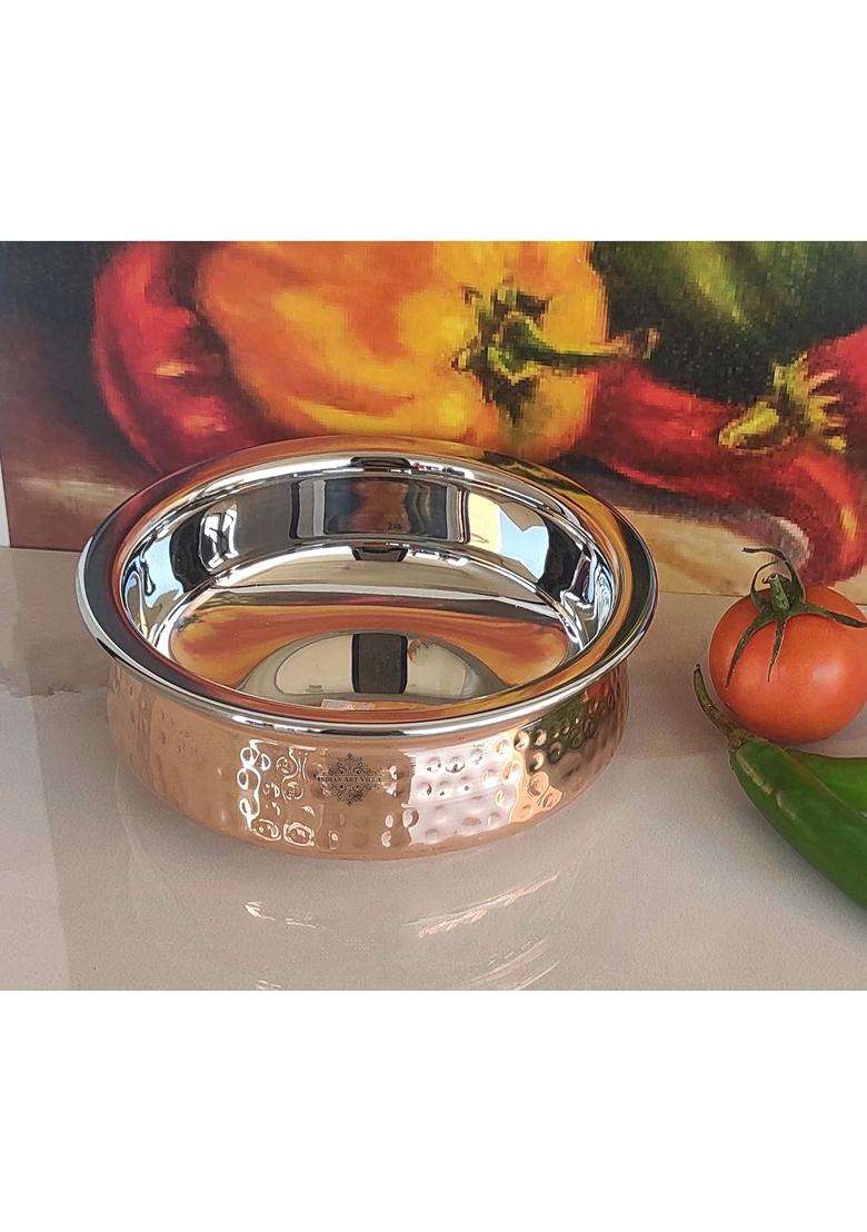 INDIAN ART VILLA Steel Copper Serving Handi Cooking Pot Bowl | 300 ml | 10.1 fl oz - Indya