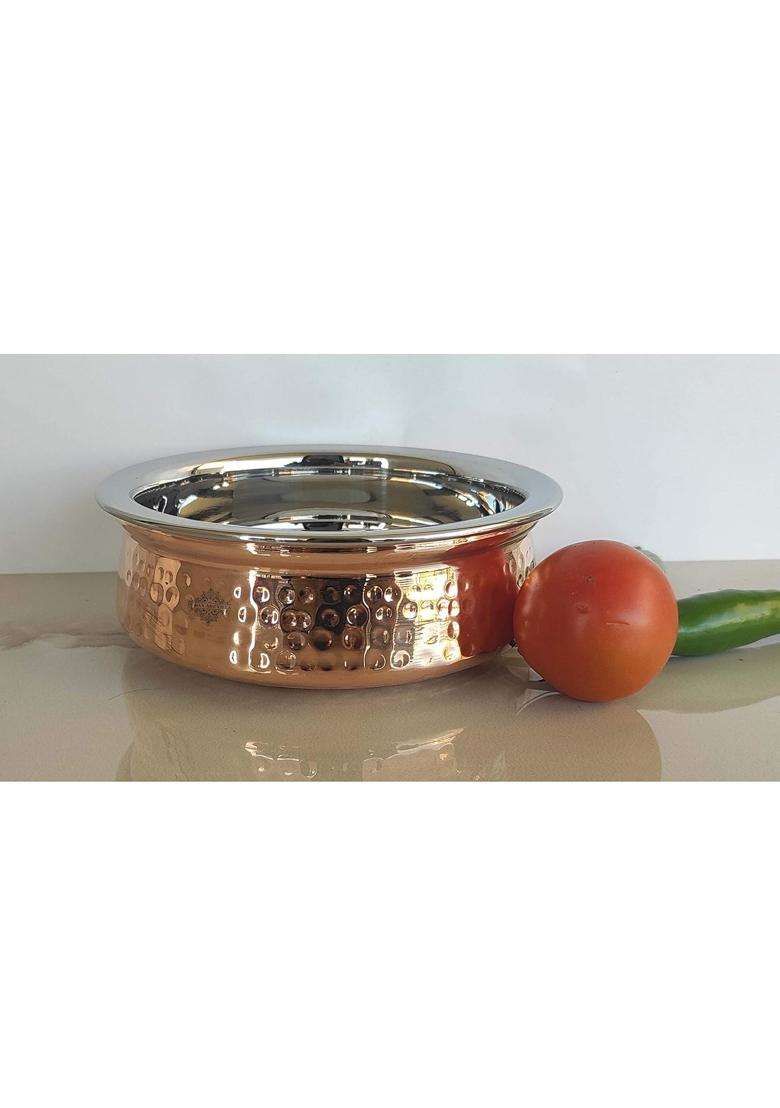 INDIAN ART VILLA Steel Copper Serving Handi Cooking Pot Bowl | 300 ml | 10.1 fl oz - Indya