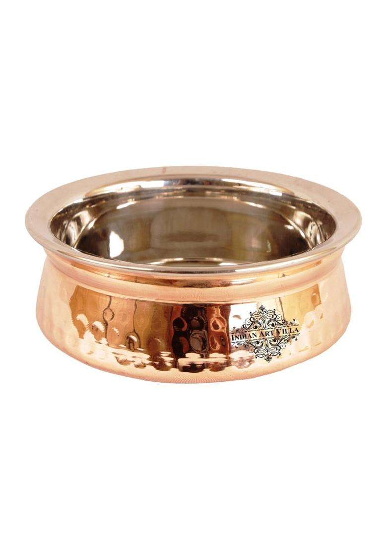 INDIAN ART VILLA Steel Copper Serving Handi Cooking Pot Bowl | 300 ml | 10.1 fl oz - Indya