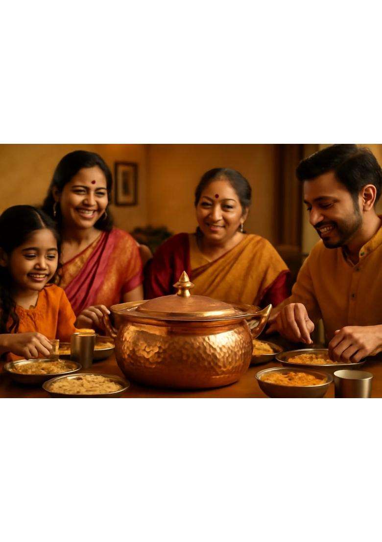 THE HEALING STORE Handcrafted Pure Copper Handi for Cooking and Serving | 13 cm | 5.1 Inch - Indya