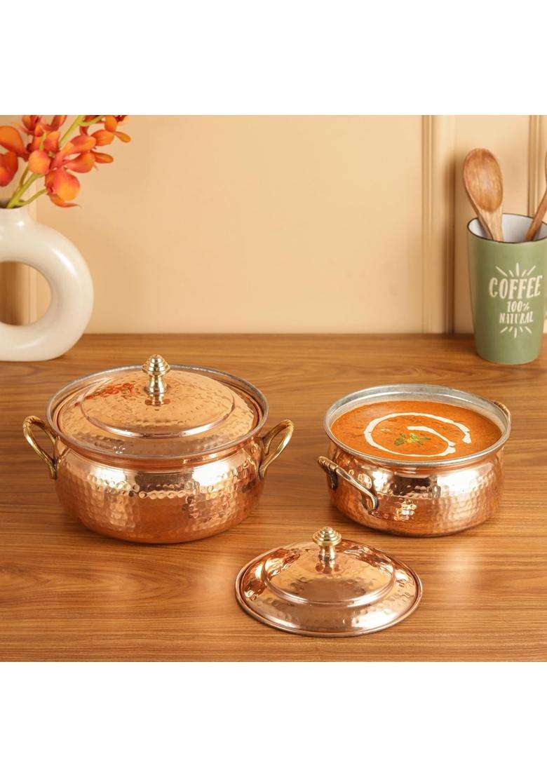 THE HEALING STORE Handcrafted Pure Copper Handi for Cooking and Serving | 13 cm | 5.1 Inch - Indya