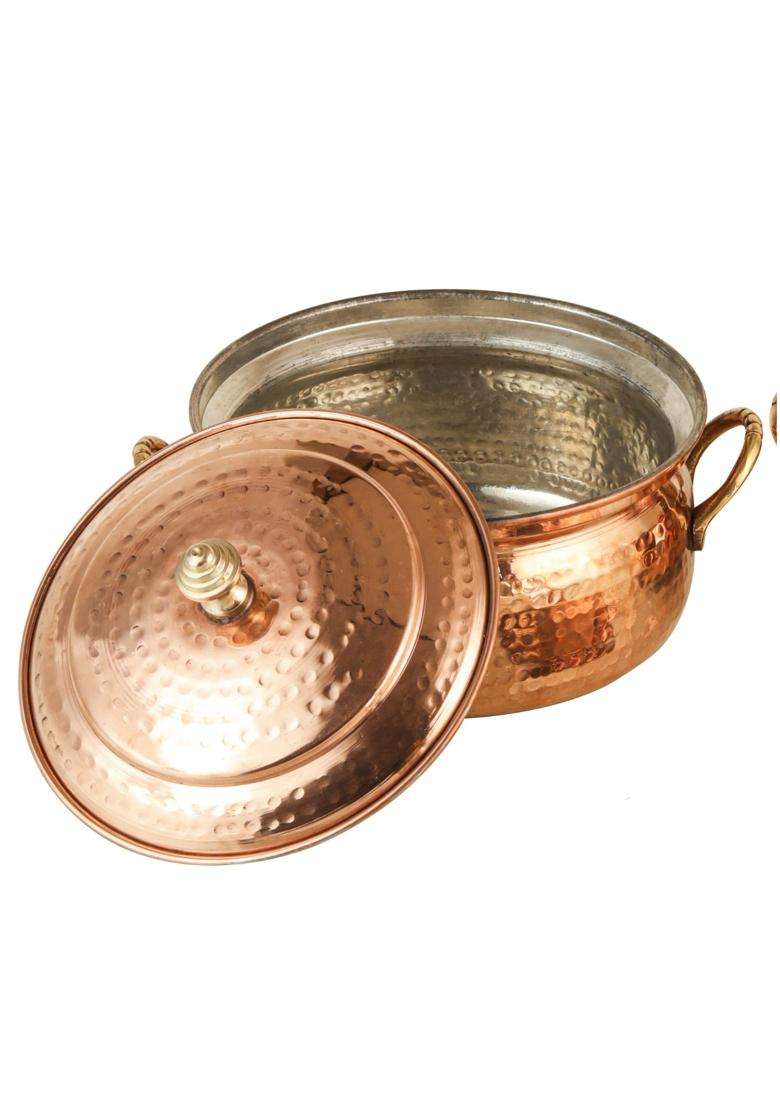 THE HEALING STORE Handcrafted Pure Copper Handi for Cooking and Serving | 13 cm | 5.1 Inch - Indya