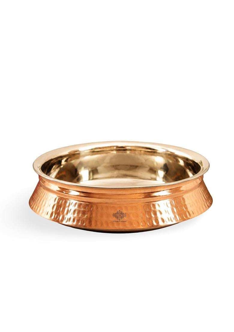 INDIAN ART VILLA Steel Copper Induction Handi Cooking Pot | Hammered Finish - Indya