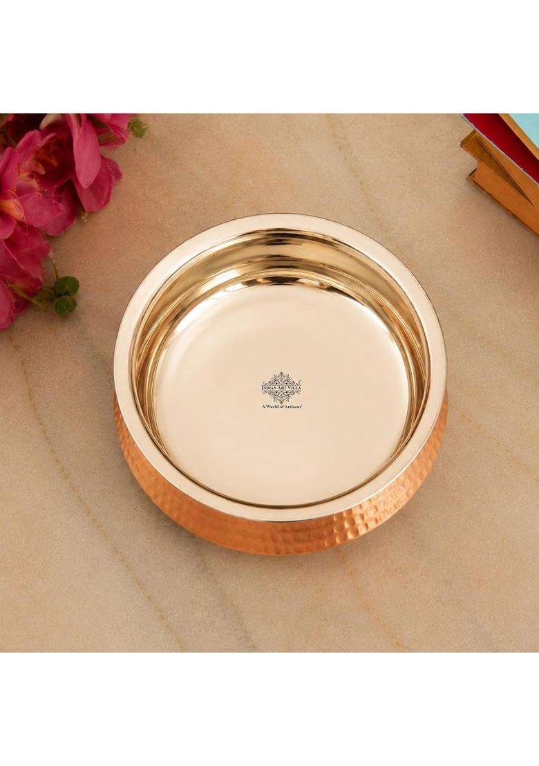 INDIAN ART VILLA Steel Copper Induction Handi Cooking Pot | Hammered Finish - Indya