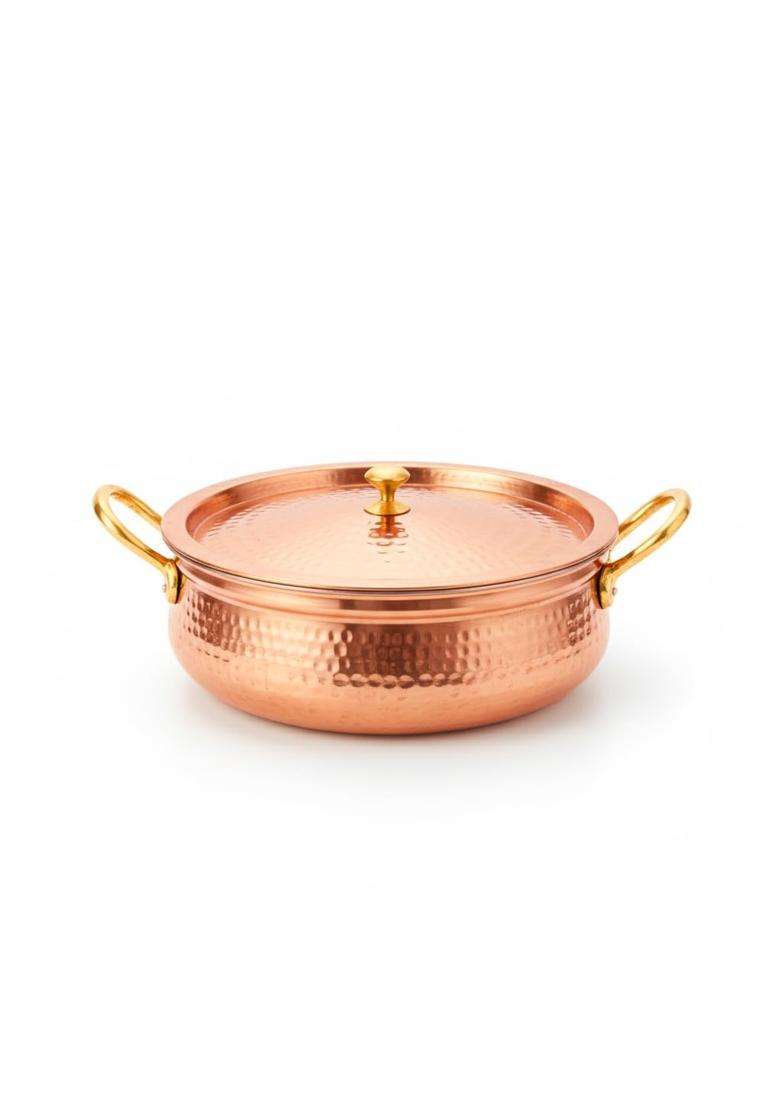 Artarium Pure Copper Non Stick Biryani Handi Biryani Pot with Lid Premium Hammered Pot Bhaguna | 2 L | 2.1 Qt | Tin Lined Kalai - Indya