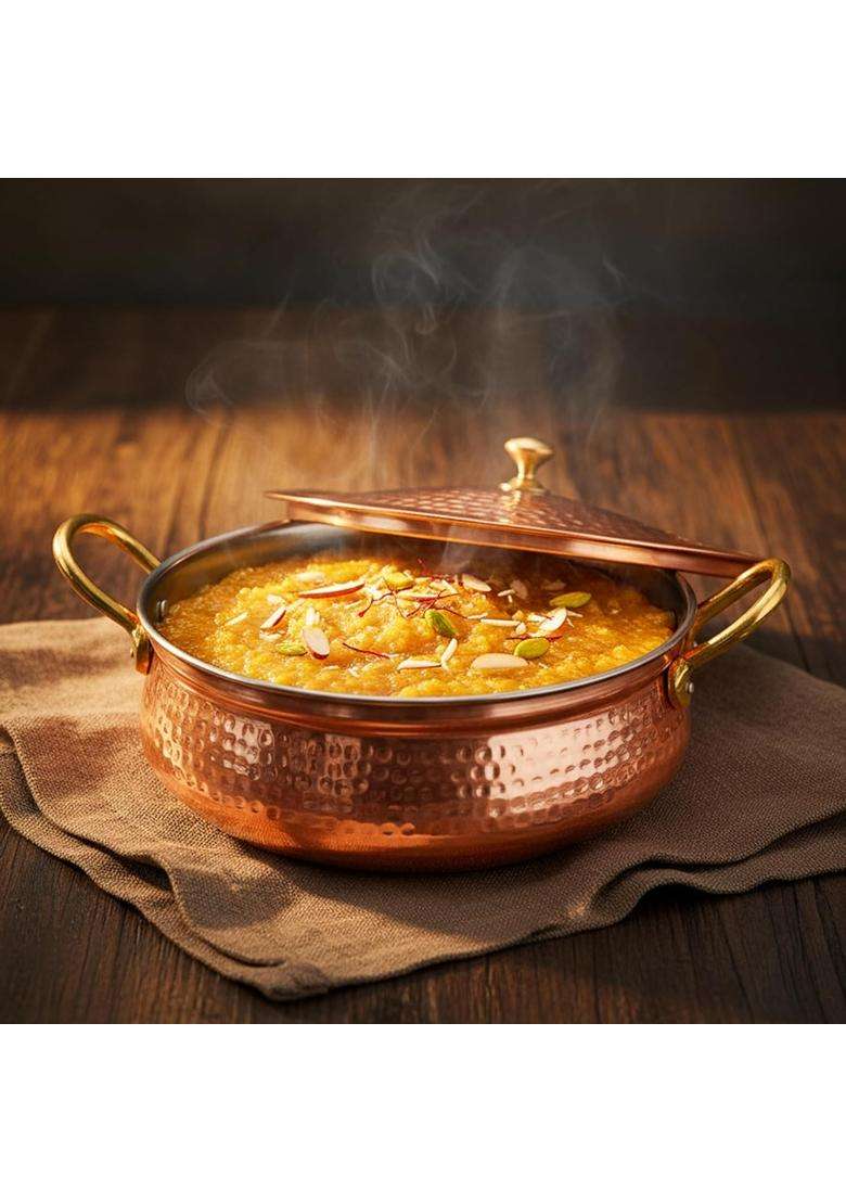 Artarium Pure Copper Non Stick Biryani Handi Biryani Pot with Lid Premium Hammered Pot Bhaguna | 2 L | 2.1 Qt | Tin Lined Kalai - Indya