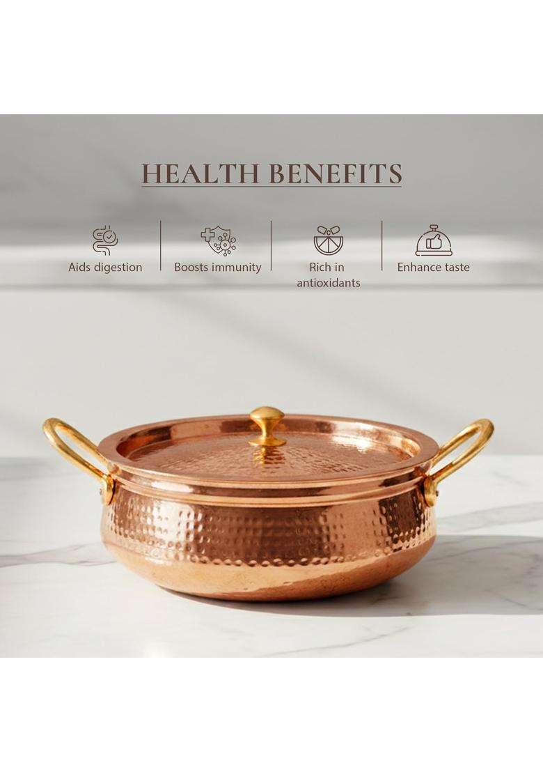 Artarium Pure Copper Non Stick Biryani Handi Biryani Pot with Lid Premium Hammered Pot Bhaguna | 2 L | 2.1 Qt | Tin Lined Kalai - Indya
