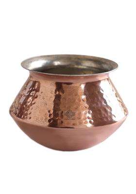 INDIAN ART VILLA Pure Copper Handi Degchi Cooking Pot with Tin Lining Inside | 1 L | 1.1 Qt | Hammered Finish
