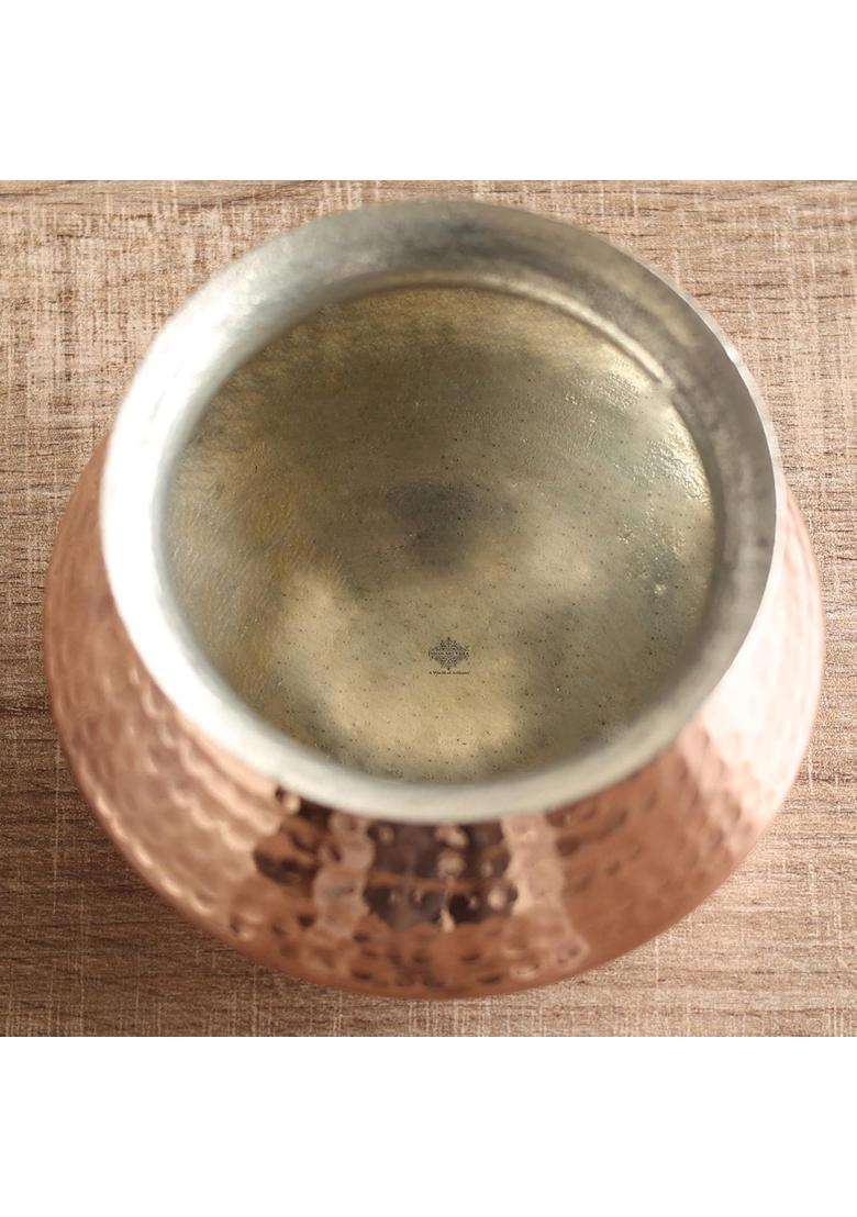 INDIAN ART VILLA Pure Copper Handi Degchi Cooking Pot with Tin Lining Inside | 1 L | 1.1 Qt | Hammered Finish - Indya