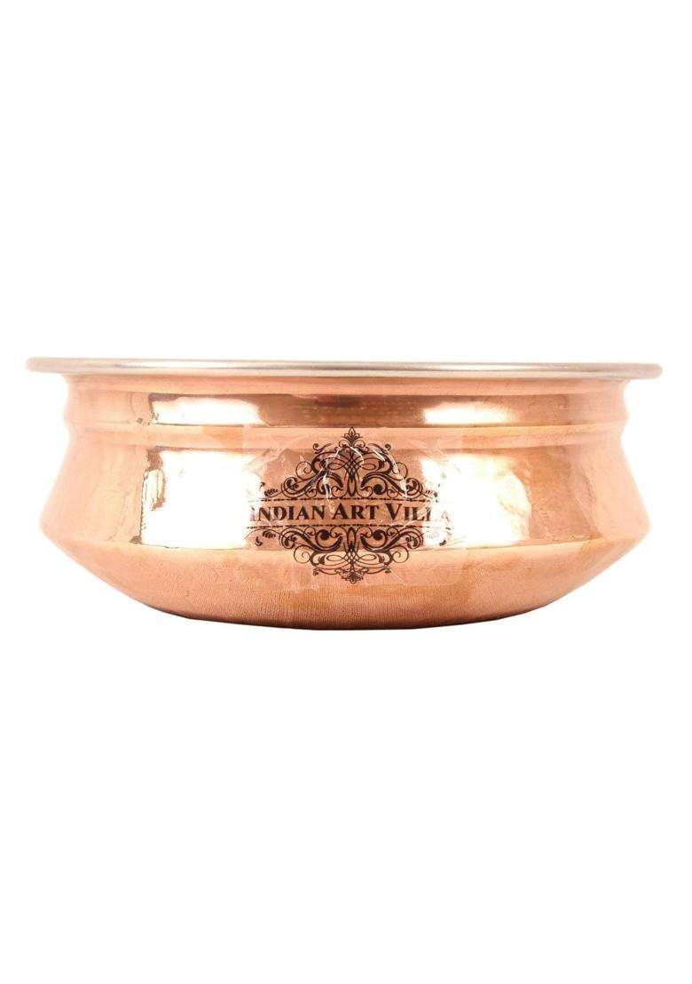 INDIAN ART VILLA Stainless Steel and Copper Handi Cooking Pot with Kadhai Kadai Wok and Bucket | 300 ml | 10.1 fl oz - Indya