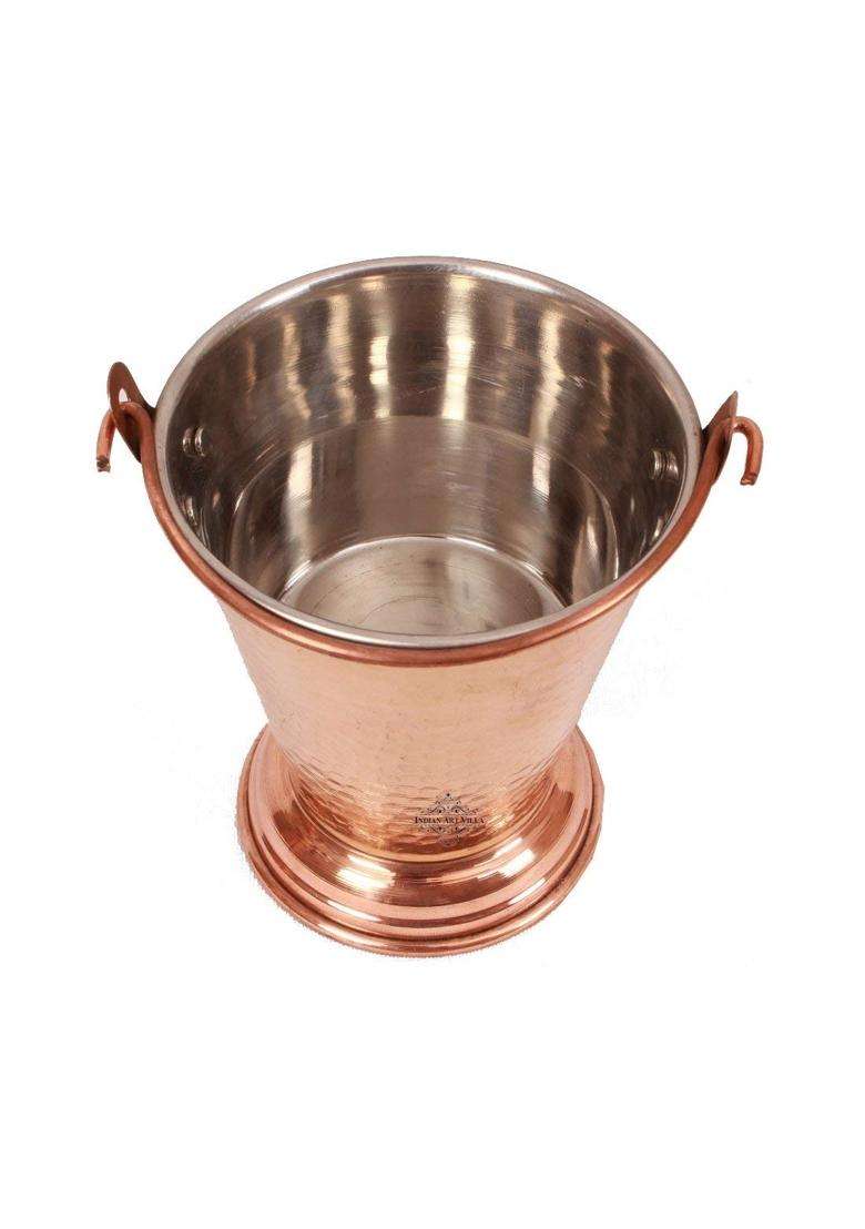 INDIAN ART VILLA Stainless Steel and Copper Handi Cooking Pot with Kadhai Kadai Wok and Bucket | 300 ml | 10.1 fl oz - Indya