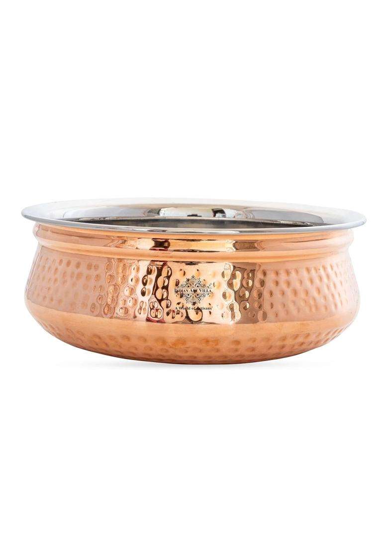 Indian Art Villa Copper Serving Handi Cooking Pot | 500 ml | 16.9 fl oz - Indya