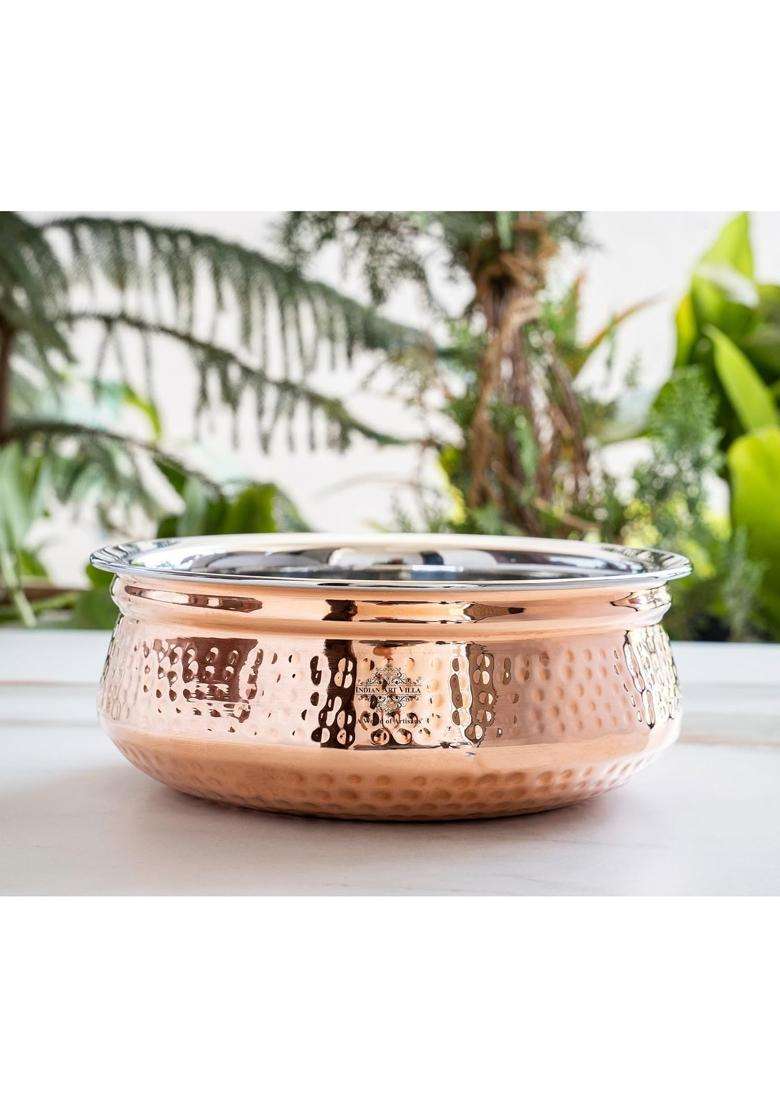Indian Art Villa Copper Serving Handi Cooking Pot | 500 ml | 16.9 fl oz - Indya