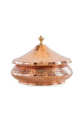 INDIAN ART VILLA Steel Copper Mughlai Handi Cooking Pot with Copper Lid | 300 ml | 10.1 fl oz | Hammered Finish