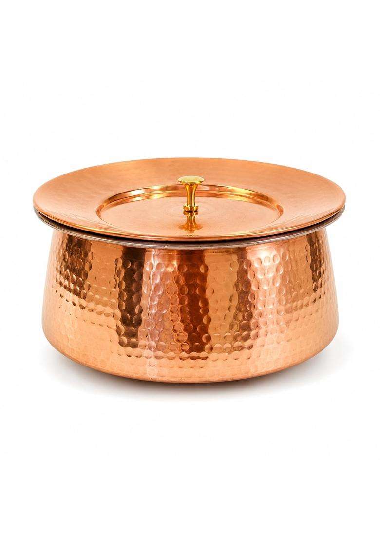 SHIV SHAKTI ARTS Copper Biryani Handi Biryani Pot with Lid | 2 L | 2.1 Qt | Hammered Finish - Indya