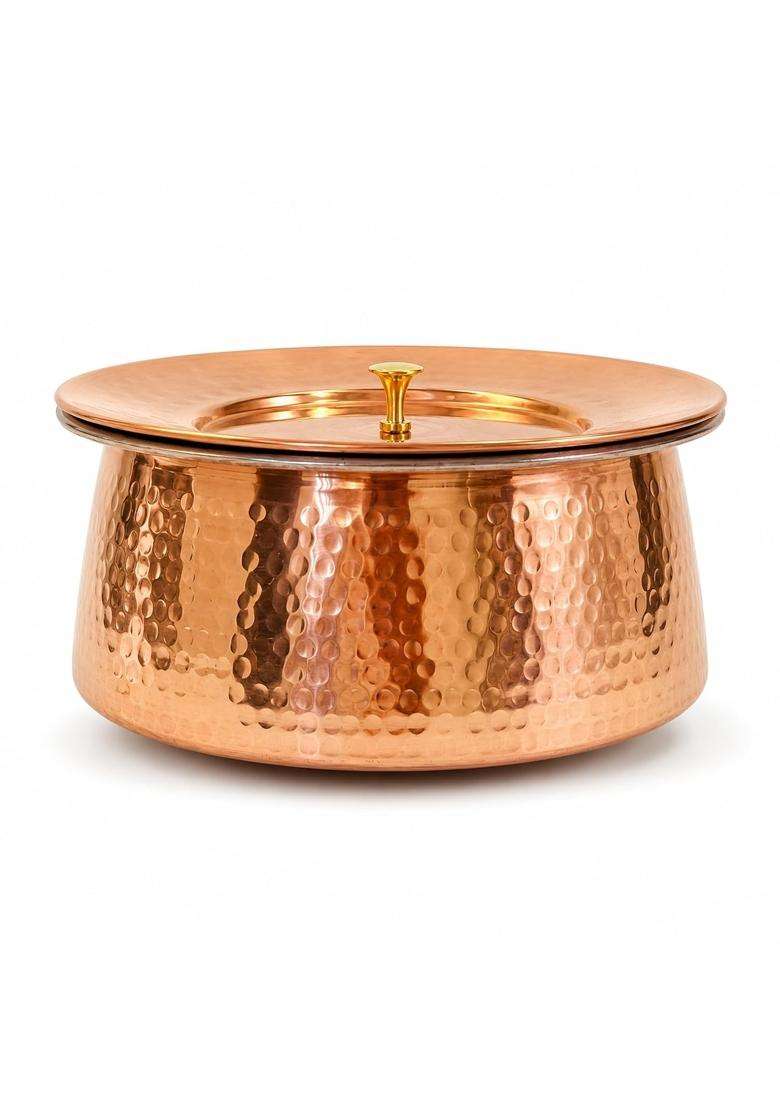 SHIV SHAKTI ARTS Copper Biryani Handi Biryani Pot with Lid | 2 L | 2.1 Qt | Hammered Finish - Indya
