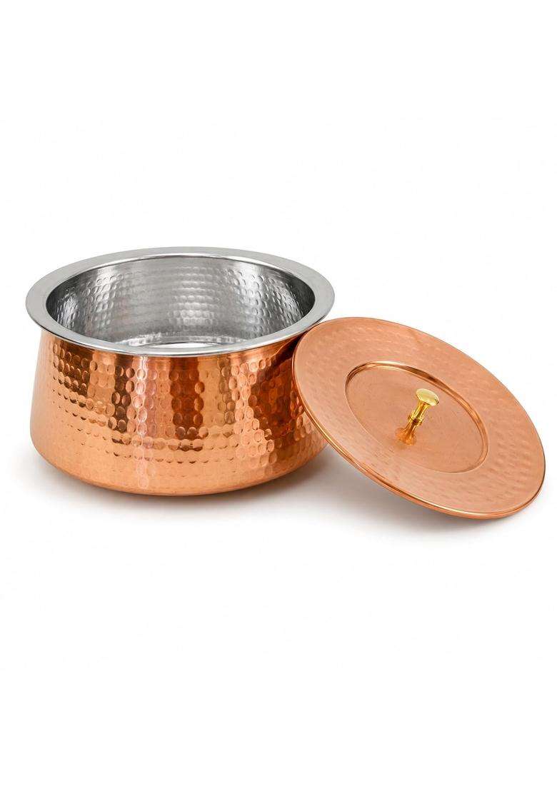 SHIV SHAKTI ARTS Copper Biryani Handi Biryani Pot with Lid | 2 L | 2.1 Qt | Hammered Finish - Indya