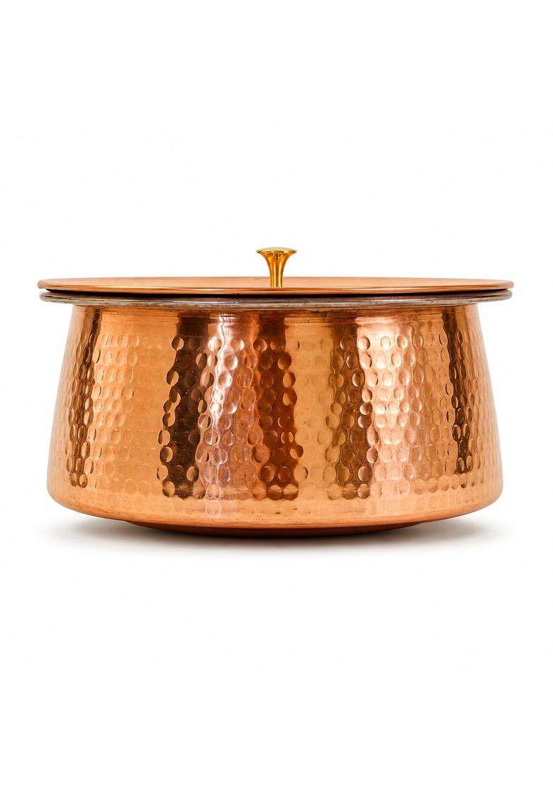 SHIV SHAKTI ARTS Copper Biryani Handi Biryani Pot with Lid | 2 L | 2.1 Qt | Hammered Finish - Indya