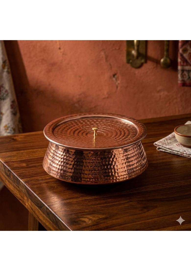 SHAAN mfg. Pure Handcrafted Copper Lagan Handi Patila Cooking Pot with Lid | 3 L | 3.2 Qt | Lead Free | Tin Lined Kalai - Indya