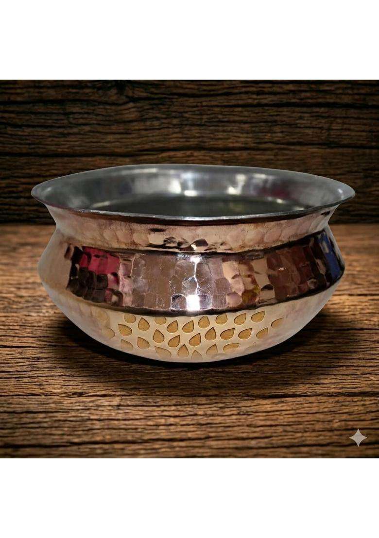 SHAAN mfg. New Hammered Copper Lagan Handi Cooking Pot Serving with Shiny Finish | 3 L | 3.2 Qt - Indya