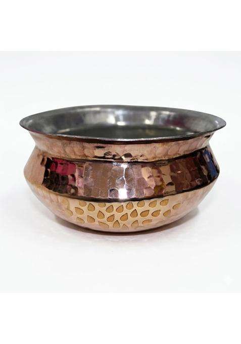 SHAAN mfg. New Hammered Copper Lagan Handi Cooking Pot Serving with Shiny Finish | 3 L | 3.2 Qt