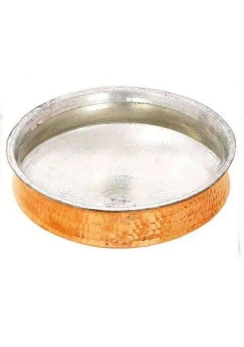 SHAAN mfg. Pure Copper Lagan Handi Cooking Pot Dish Pan with Tin Lining | 3 L | 3.2 Qt | 8 Inch - Indya