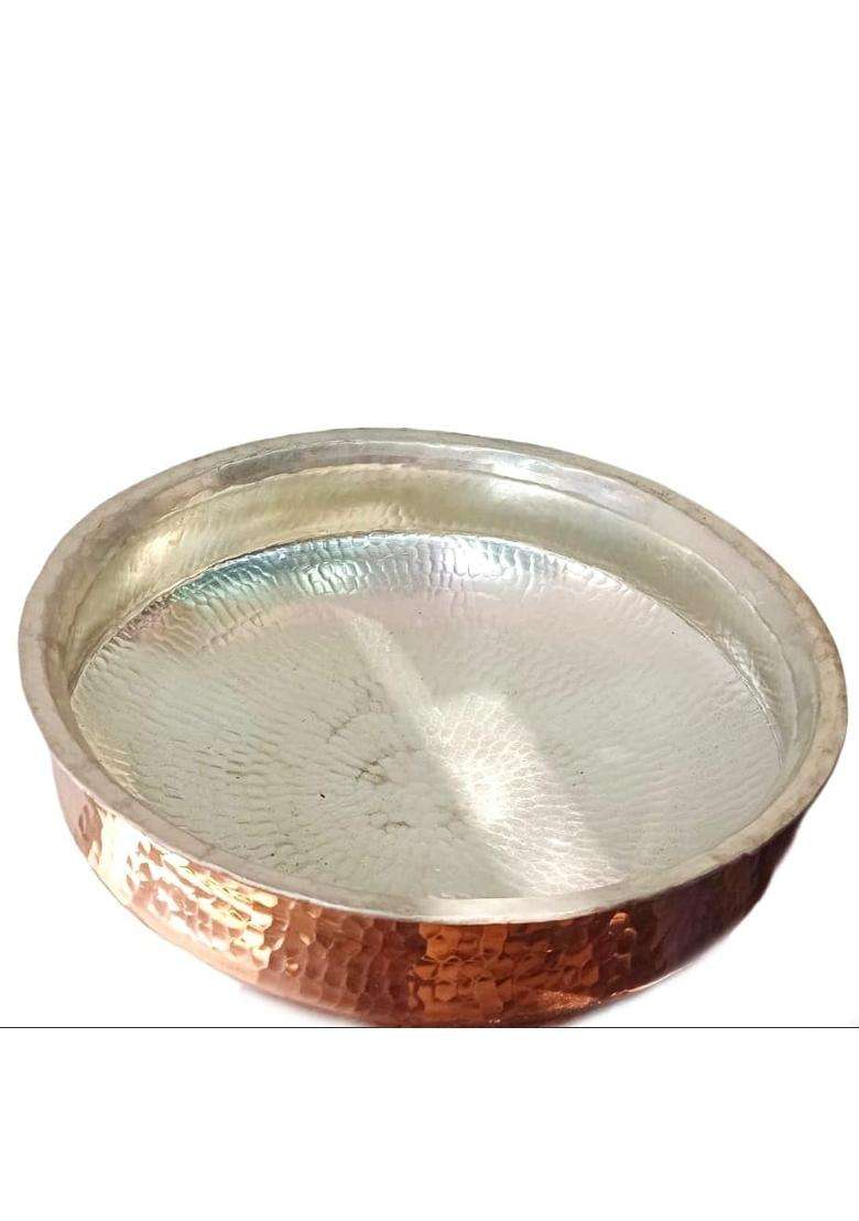 SHAAN mfg. Pure Copper Lagan Handi Cooking Pot Dish Pan with Tin Lining | 3 L | 3.2 Qt | 8 Inch - Indya