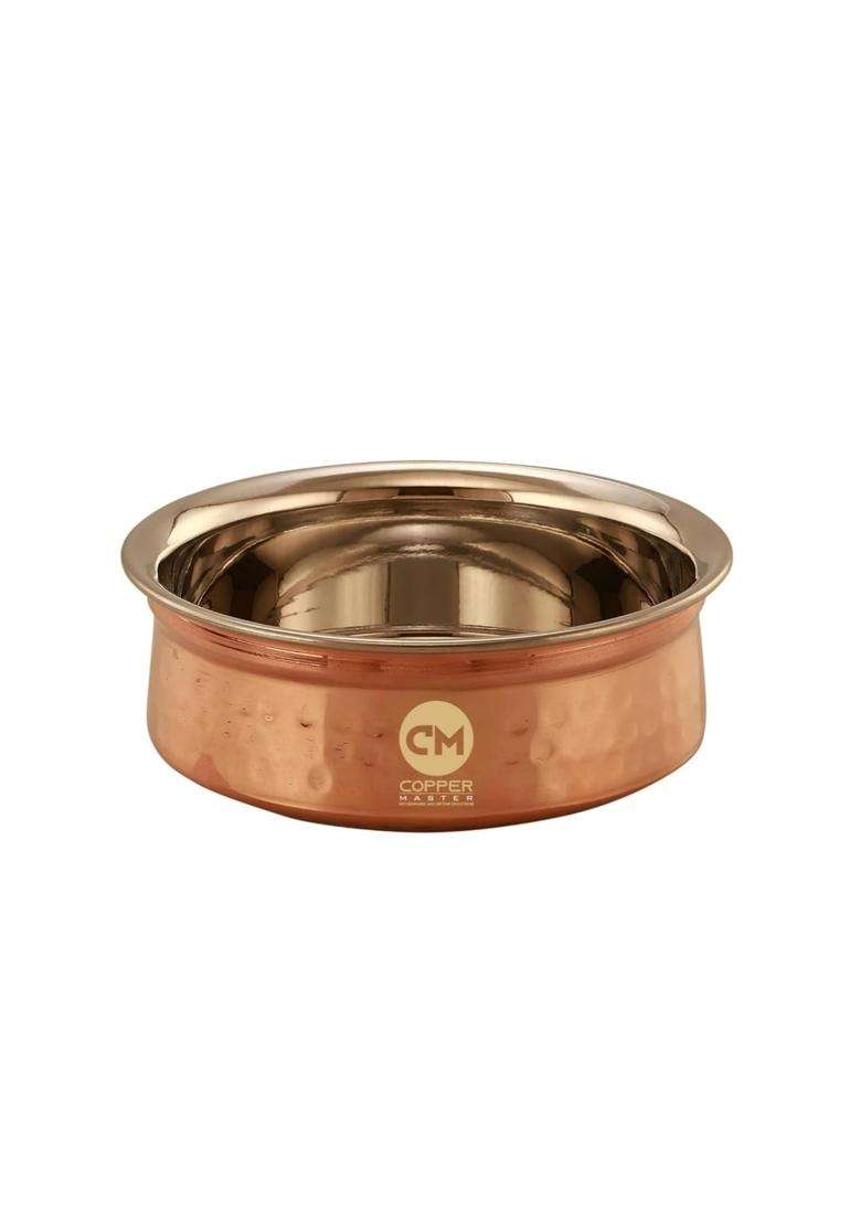 Copper-Master Hammered Steel Copper Handi Cooking Pot Serving Bowl | 300 ml | 10.1 fl oz - Indya