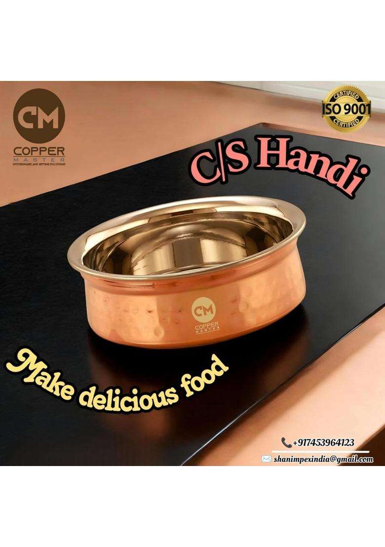 Copper-Master Hammered Steel Copper Handi Cooking Pot Serving Bowl | 300 ml | 10.1 fl oz - Indya