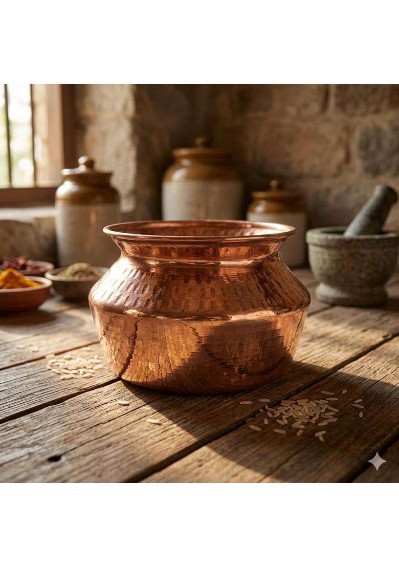 SHAAN mfg. Shaan Mfg Traditional Copper Handi Set | 1.2 L | 1.3 Qt | Hammered Finish - Indya