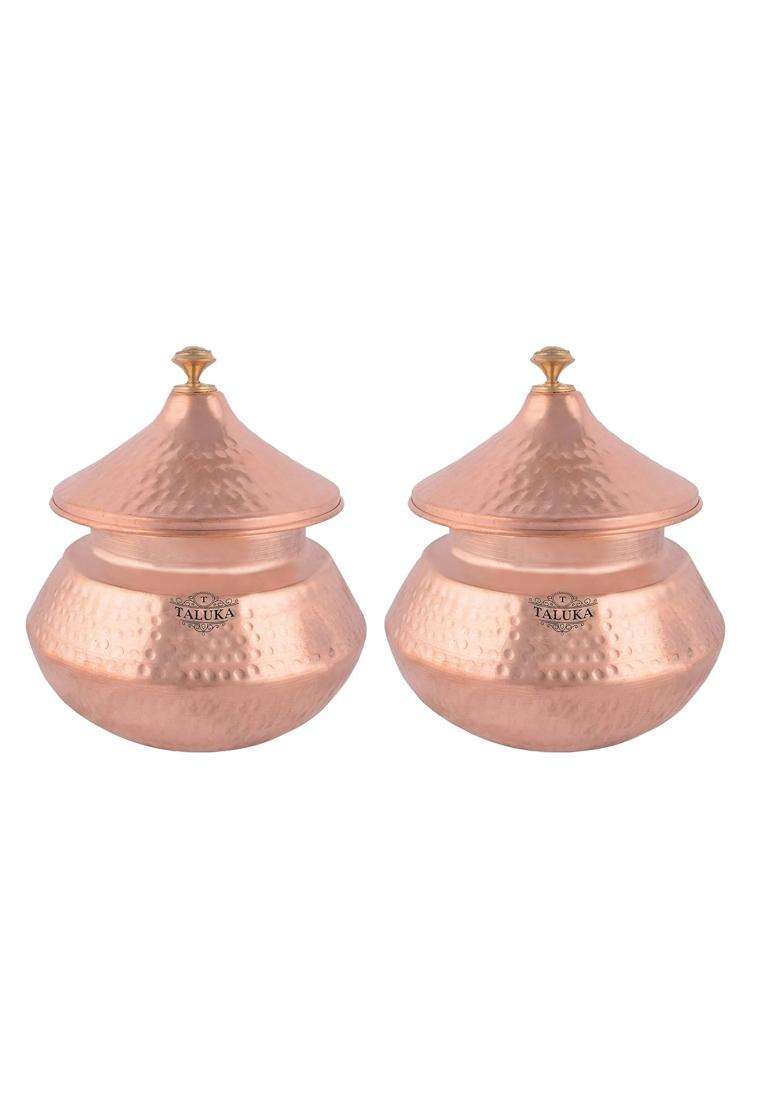 Taluka Copper Hand Made Biryani Handi Biryani Pot | 1.5 L | 1.6 Qt | 2-Piece Set - Indya