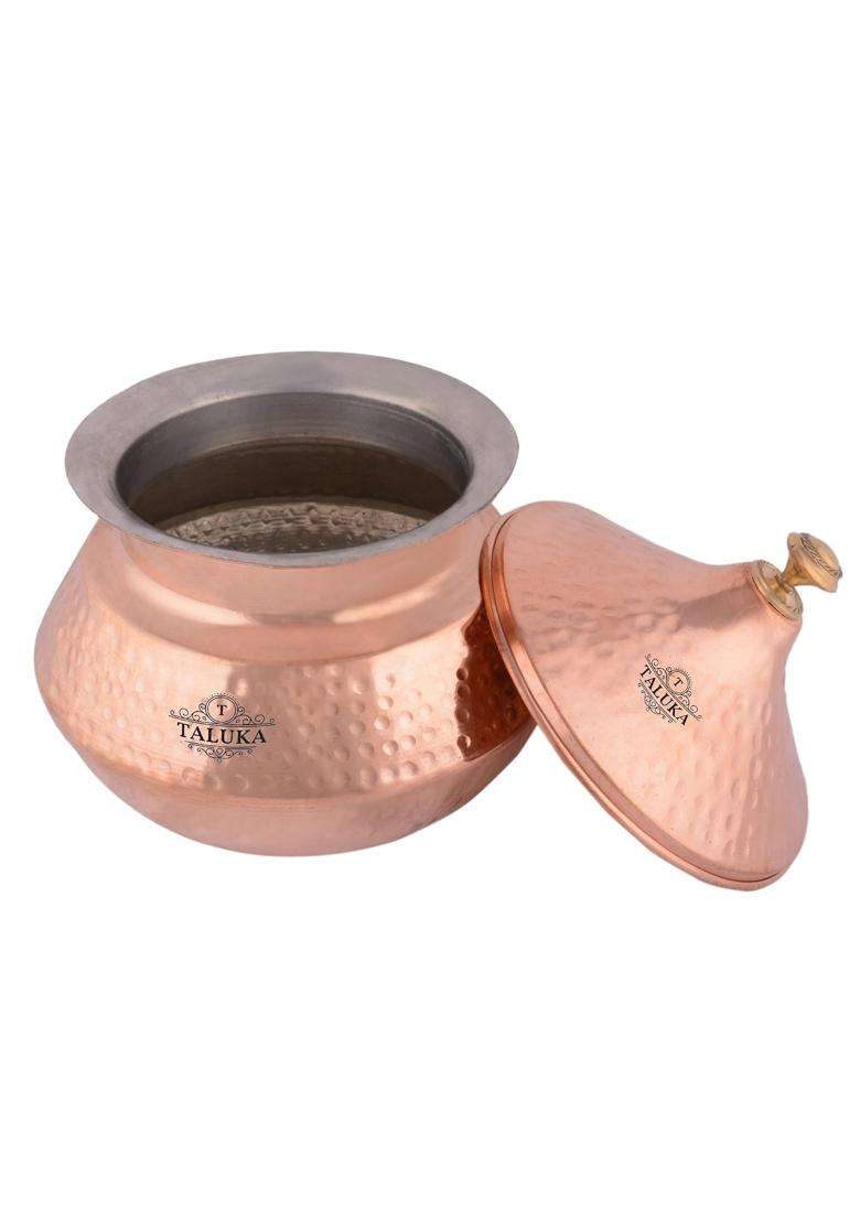 Taluka Copper Hand Made Biryani Handi Biryani Pot | 1.5 L | 1.6 Qt | 2-Piece Set - Indya