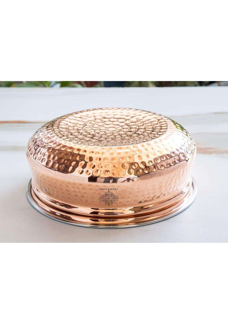 INDIAN ART VILLA Steel Copper Hammered Handi Cooking Pot Bowl | 200 ml | 6.8 fl oz | 4.3 Inch - Indya