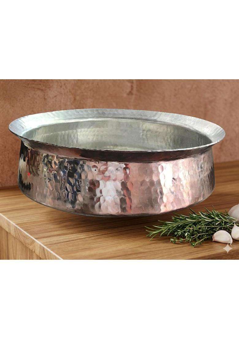SHAAN mfg. Copper Lagan Handi Dish Pan with Tin Lining | 5 L | 5.3 Qt | 12 Inch - Indya