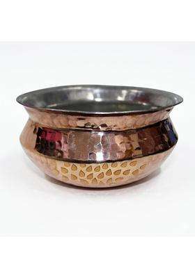SHAAN mfg. New Hammered Copper Lagan Handi Cooking Pot Serving with Shiny Finish | 2.5 L | 2.6 Qt