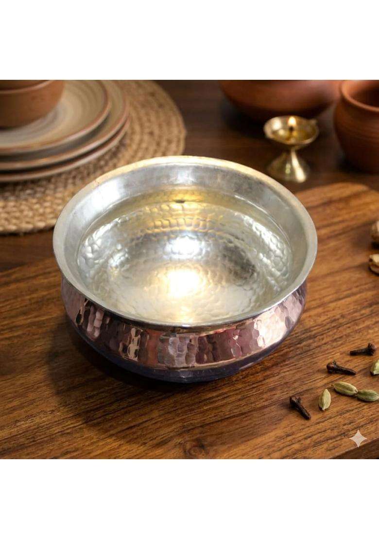 SHAAN mfg. New Hammered Copper Lagan Handi Cooking Pot Serving with Shiny Finish | 2.5 L | 2.6 Qt - Indya