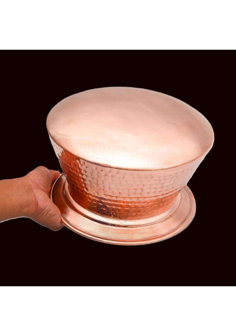 SHAAN mfg. Pure Copper Handi Cooking Pot with Tin Lining and Lid | 2.5 L | 2.6 Qt | Hammered Finish - Indya
