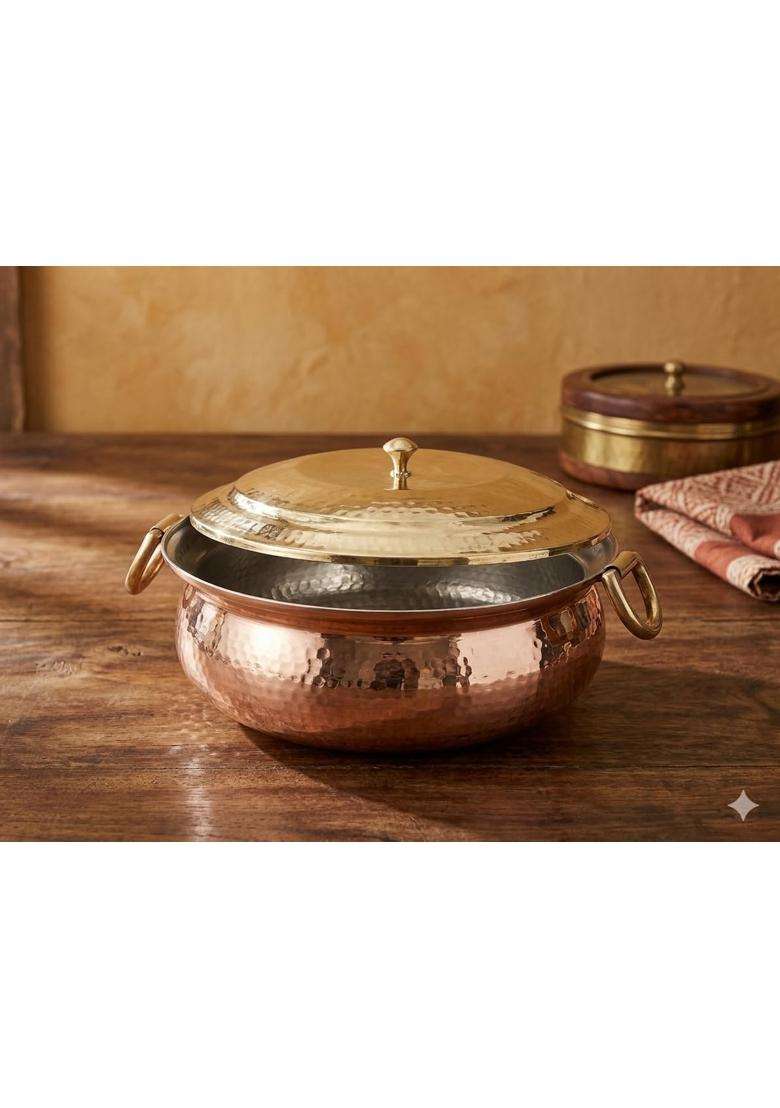 SHAAN mfg. Copper Madurai Handi Tin Coated with Lid Pure Copper Degchi Cooking Pot Teflon Chemical | 4 L | 4.2 Qt | Non-Toxic | Tin Lined Kalai - Indya