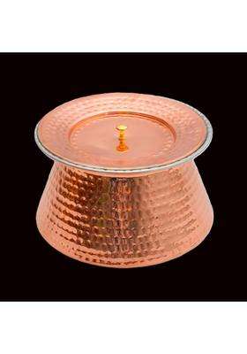 SHAAN mfg. Pure Copper Handi Cooking Pot with Tin Lining and Lid | 2.5 L | 2.6 Qt | Hammered Finish