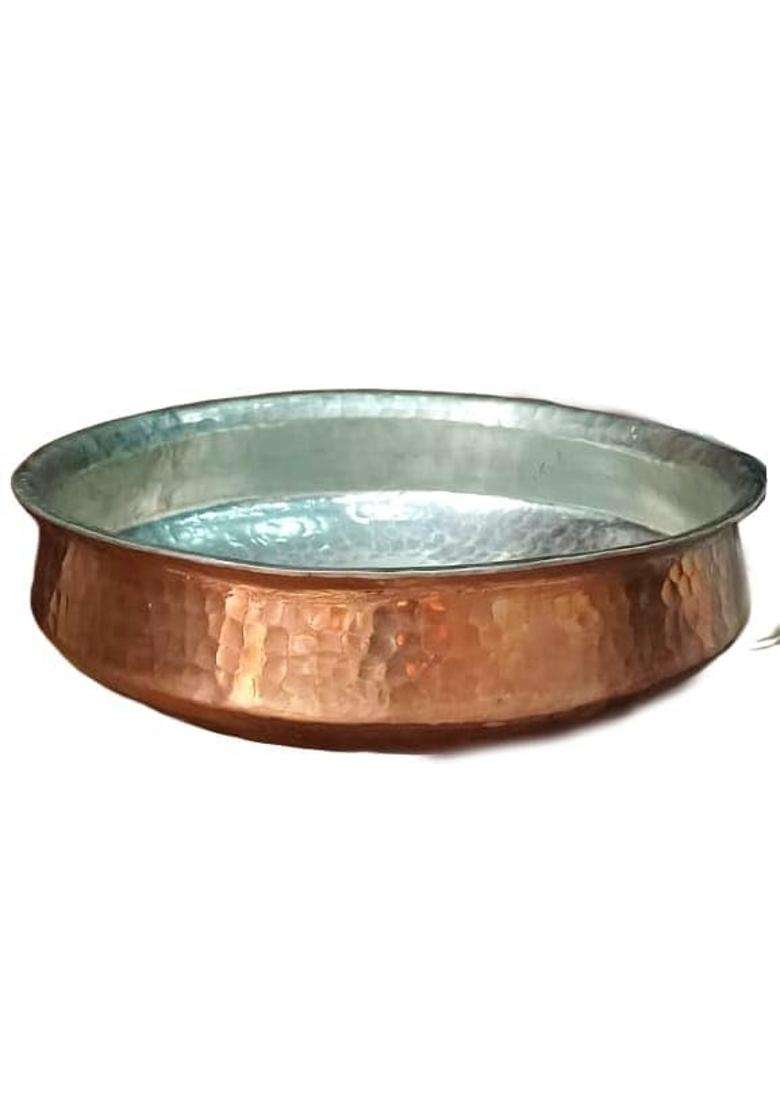 SHAAN mfg. Pure Copper Lagan Handi Dish Pan with Tin Lining | 3 L | 3.2 Qt | 12 Inch - Indya