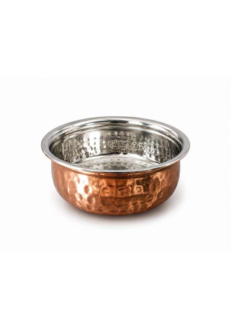 SHIV HOME WORLD Hammered Copper Finish Stainless Steel Handi Cooking Pot | 5 Inch | Rust Resistant - Indya