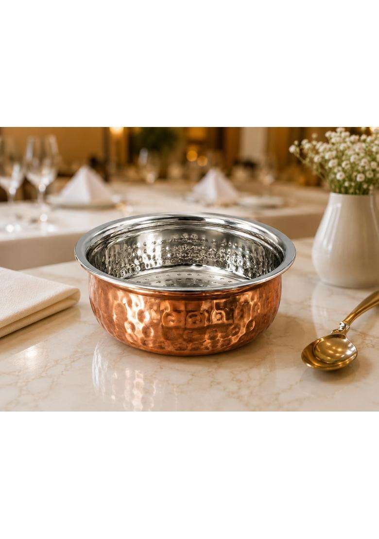 SHIV HOME WORLD Hammered Copper Finish Stainless Steel Handi Cooking Pot | 5 Inch | Rust Resistant - Indya