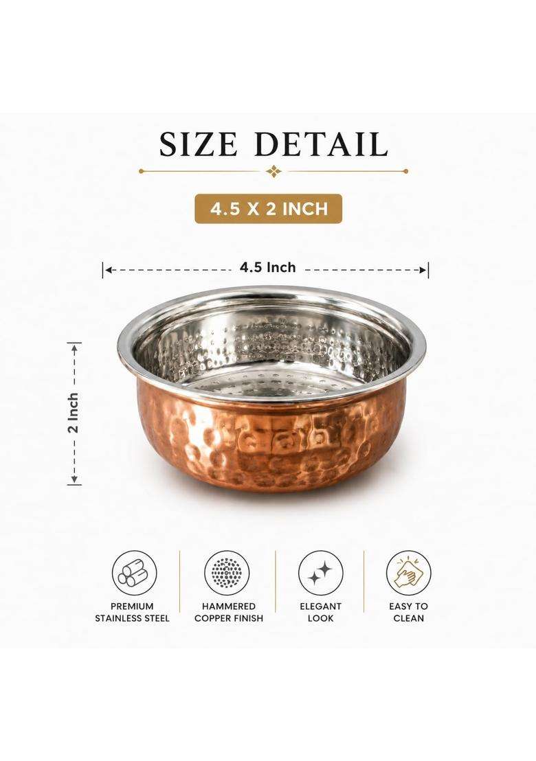 SHIV HOME WORLD Hammered Copper Finish Stainless Steel Handi Cooking Pot | 5 Inch | Rust Resistant - Indya