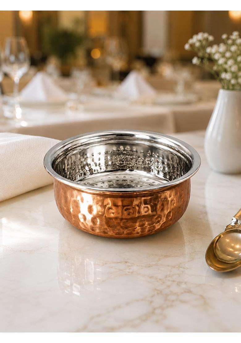 SHIV HOME WORLD Hammered Copper Finish Stainless Steel Handi Cooking Pot | 5 Inch | Rust Resistant - Indya
