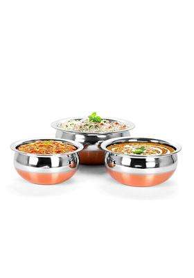 Super HK Stainless Steel Copper Bottom Handi Pot Biryani Punjabi Handi with Lid | 0.5 L | 0.5 Qt | Pack of 3