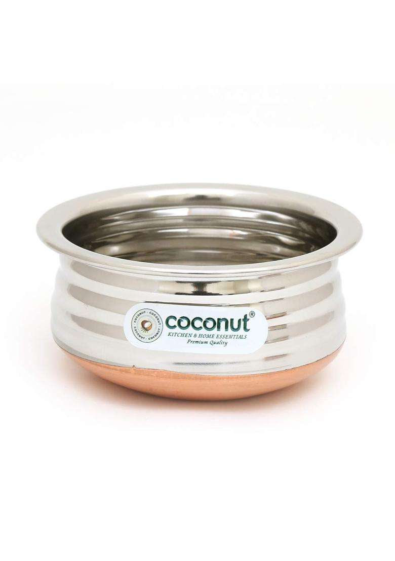 coconut Stainless Steel and Copper Bottom Marvel Mini Handi Cooking Pot | 150 ml | 5.1 fl oz | 3-Piece Set - Indya