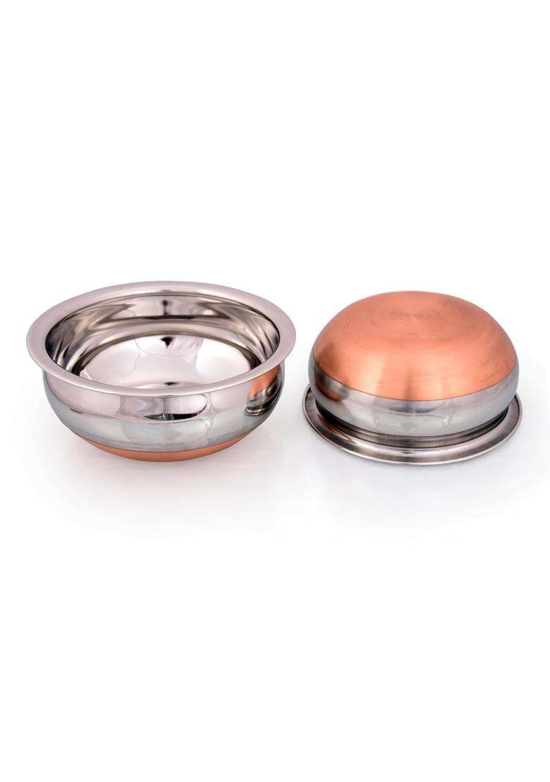 KITCHENZO Premium Stainless Steel Handi Copper Bottom Cooking Pot with Mirror Finish | 1000 ml | 33.8 fl oz - Indya