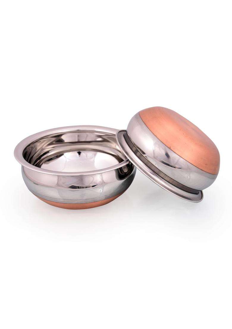 KITCHENZO Premium Stainless Steel Handi Copper Bottom Cooking Pot with Mirror Finish | 1800 ml | 60.9 fl oz - Indya