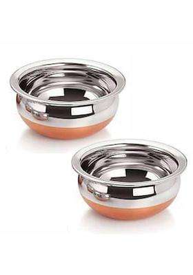 Super HK Stainless Steel Copper Bottom Handi Pot Biryani Punjabi Handi with Lid | 0.5 L | 0.5 Qt | Pack of 2